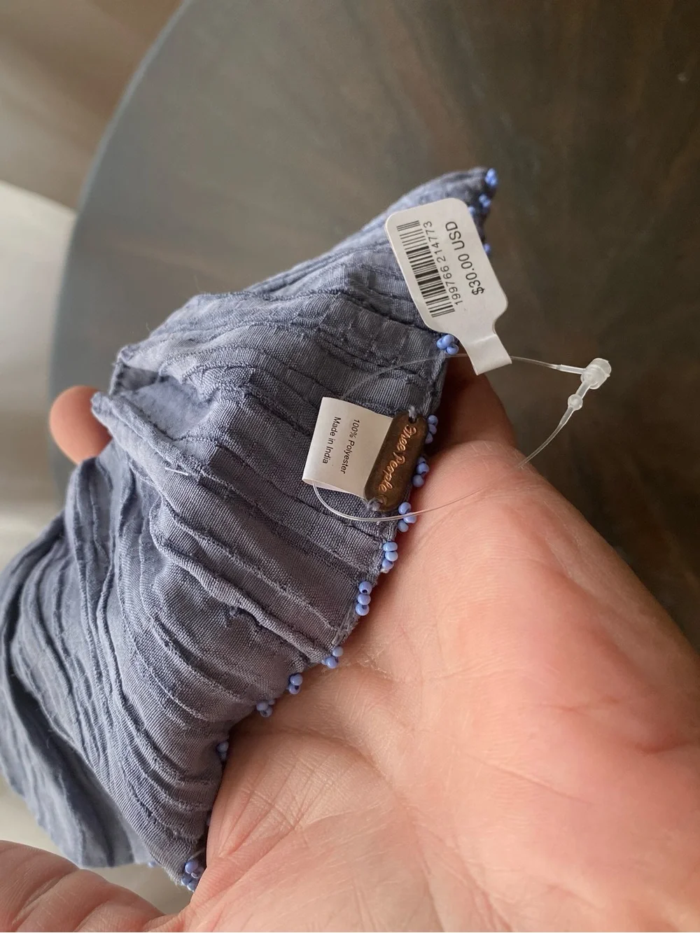 Free People Blue Textured Beaded Oversized Scrunchie Hair Accessory